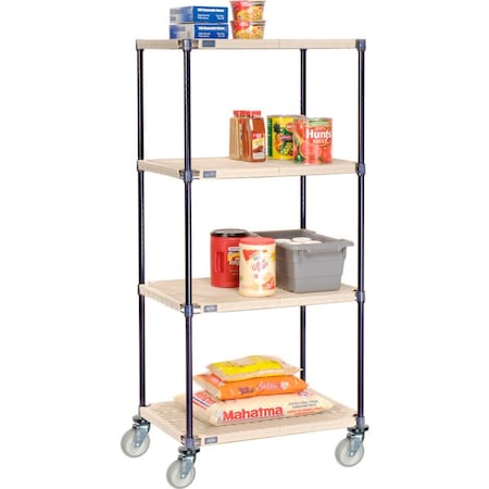Global Equipment Nexelite reg   Vented Plastic Mat Shelf Truck, 48"L x 18"W x 60"H, Polyurethane Swivel Casters C18485PPM